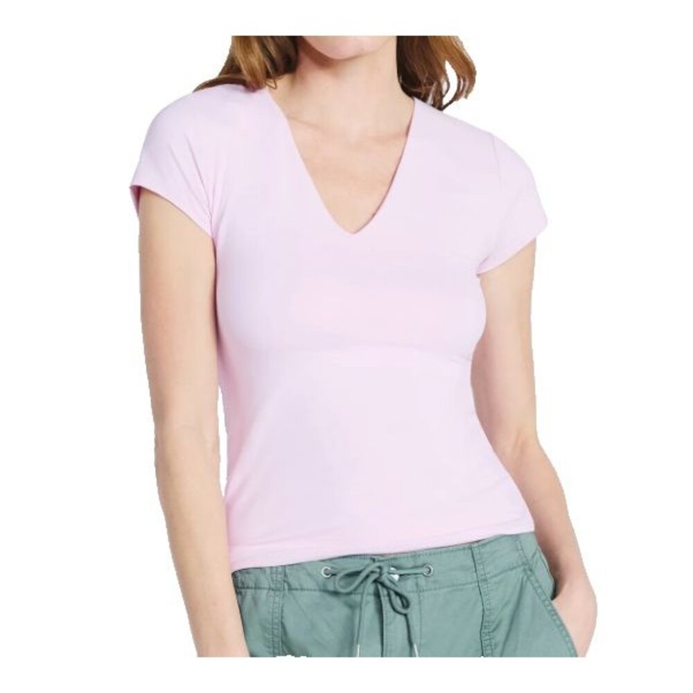 Scoop Women's Medium Orchid Rose Pink V-neck Countour Top Soft & Stretchy